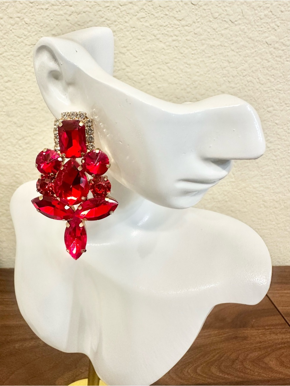 Statement Red Crystal Drop Earrings